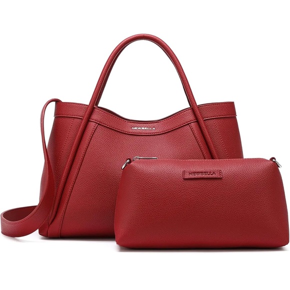 Red NEWBELLA Vegan Leather Tote Bag Shoulder Bag Handbag with Matching Purse - Picture 1 of 11
